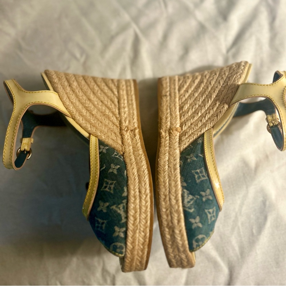 Louis Vuitton Monogram Denim Bow Espadrille Wedges - Picture 5 of 11